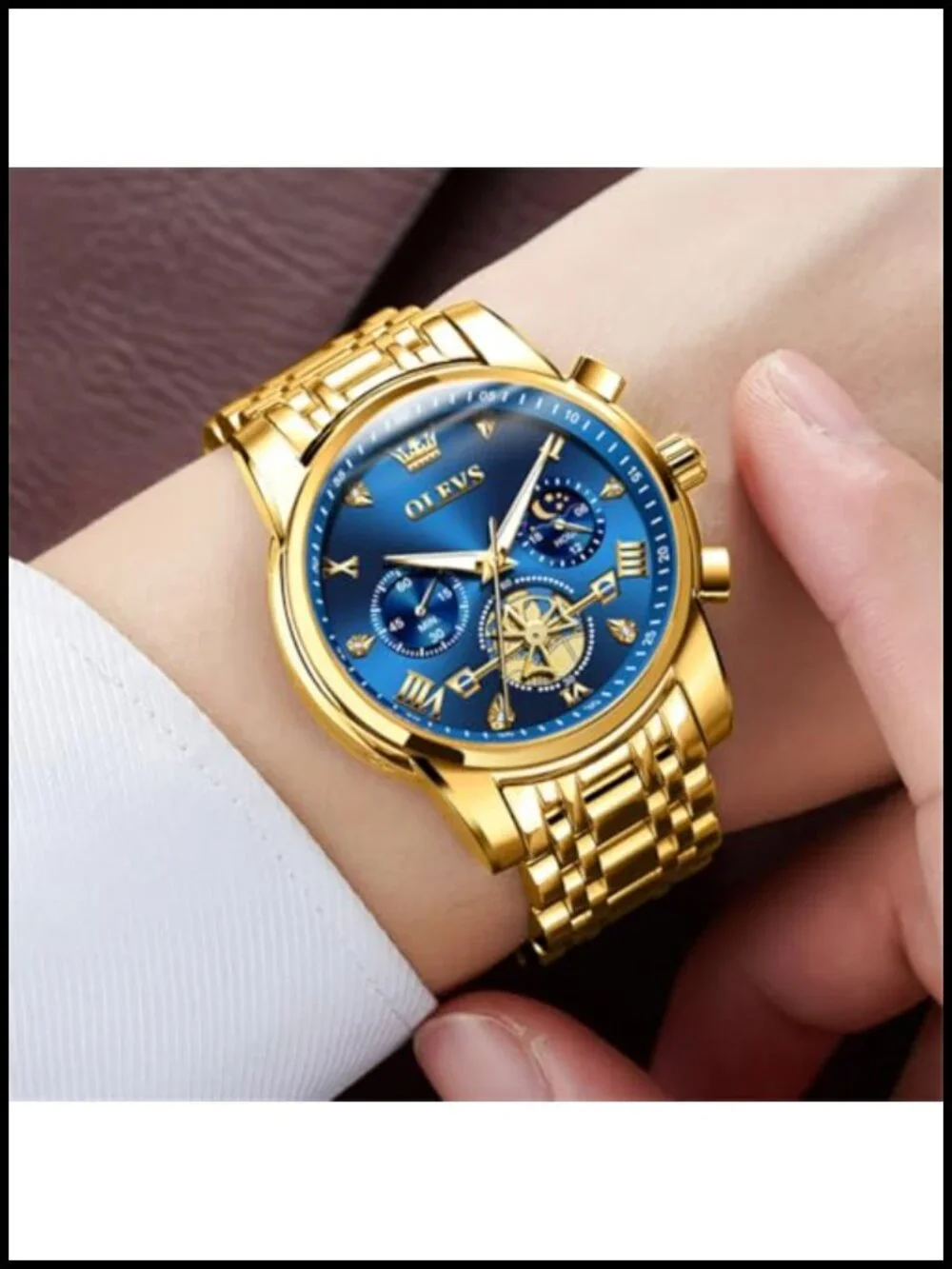 Luxury Waterproof Big Face Stainless Steel Multifunction Mens Watch